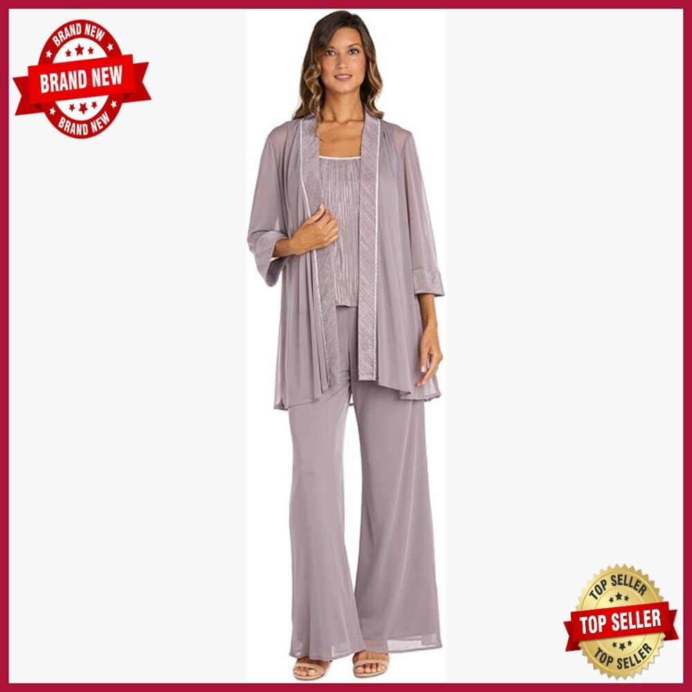 Women's Glitter Pant Suit Set with Sheer Jacket, Formal Evening Wear